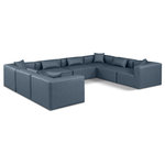 Meridian Furniture - Cube Upholstered Modular Sectional, Navy, 8-Piece: 4 Armless Chair, 4 Corner Chair, Vegan Leather - Elevate your space with the luxurious Cube Vegan Leather Modular Sectional. This modular sectional exudes modern elegance, charm, and comfort making it a perfect addition to any contemporary living space. Its clean lines and cube shape are reminiscent of minimalist design, while the plush navy vegan leather upholstery adds a touch of luxury and sophistication. The chair's versatile construction and geometric aesthetic seamlessly integrate into various design styles, from sleek living rooms to chic home offices, embodying the essence of modern design and creating a sense of order and tranquility in your space.