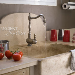 Kitchen Countertops out of  Antique Thick Limestone Slabs, (Mediterranean Style) - Kitchen Countertops