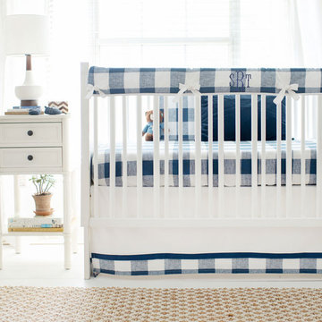 Navy Buffalo Plaid Crib Bedding