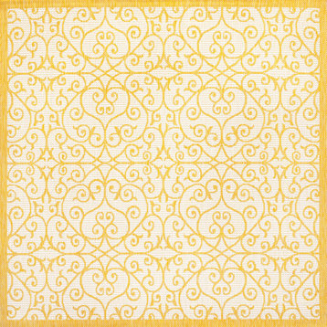 Madrid Vintage Filigree Textured Weave Indoor/Outdoor, Cream/Yellow, 5' Square