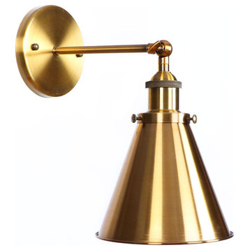 Gold 1-Light Industrial Cone Shape Swing Arm Wall Lamp