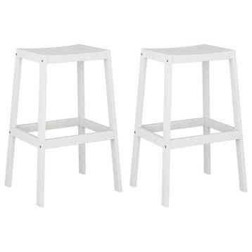 Miramar Contemporary White Washed Wood Outdoor Backless Bar Stools - Set of 2
