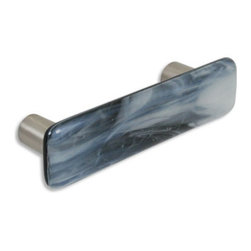 CKP - Art Glass Pull, White Swirl, Dull Brushed Nickel Base - Cabinet And Drawer Handle Pulls