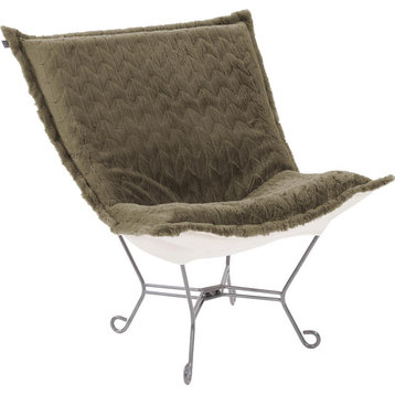 ANGORA Puff Chair HOWARD ELLIOTT Moss Green Polyester High-Pile Faux