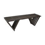 Backless Solid Wood Small Bench Modern Design 54"Lx15"Wx17"H, Distressed Black