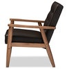 Sorrento Retro Upholstered Wooden Lounge Chair, Brown Faux Leather