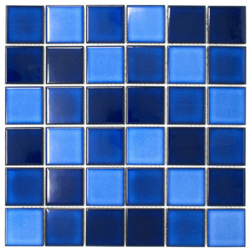 11.75"x11.75" Sasha Grid Mosaic Tile Sheet, Tropical Blue Night