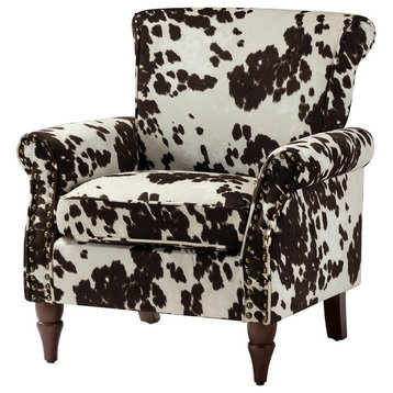 Wooden Upholstered Armchair, Cowhide