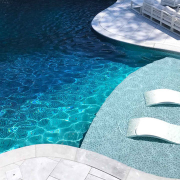 Alpine New Jersey - Custom Glass Tile Luxury Pool with Baja Shelf