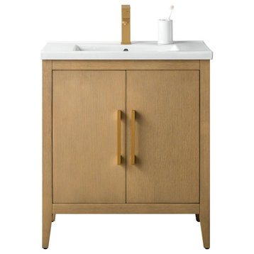 Vanity Art Bathroom Vanity Cabinet with Sink and Top, Natural Oak, 30", Golden Brushed