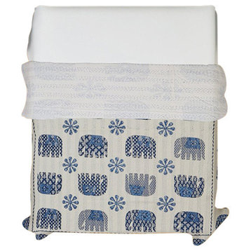 Indian Elephant Design Cotton Kantha Bedspread Throw Blanket Quilt, Queen