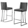 Velvet Counter Height Chairs in Dark Gray Velvet and Silver Chrome (Set of 2)