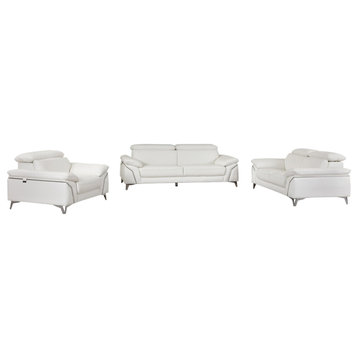 Three Piece Indoor White Italian Leather Six Person Seating Set