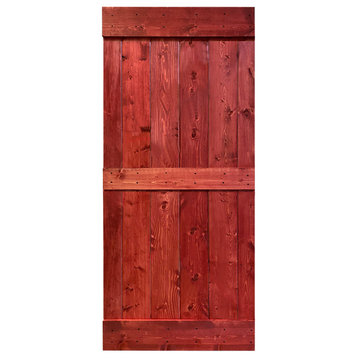 Stained Solid Pine Wood Sliding Barn Door, Cherry Red, 36"x84", Mid-Bar