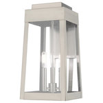 Livex Lighting - Livex Lighting Brushed Nickel 3-Light Outdoor Wall Lantern - This updated industrial design comes in a tapering solid brass brushed nickel frame with a sleek, straight-lined look and features clear glass panels.