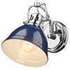 Golden Lighting Duncan 1-Light Wall Sconce in Chrome with Navy Blue Shade