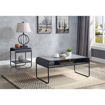 ACME Raziela Wooden End Table with Shelf in Concrete Gray and Black