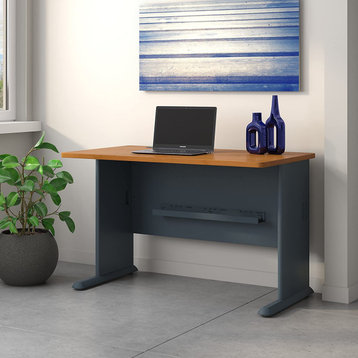Modern Desk, Rectangular Top With Unique Wire Management System, Natural Cherry