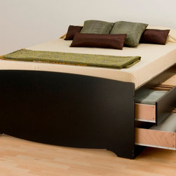 Prepac Tall Queen Platform Storage Bed in Black with 12 Drawers - Platform Beds