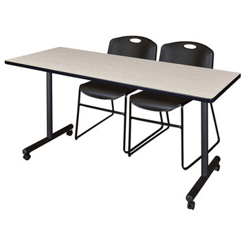 60" x 24" Kobe Mobile Training Table- Maple & 2 Zeng Stack Chairs- Black