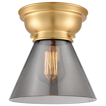 Aditi Large Cone 1 Light Flush Mount, Satin Gold, Plated Smoke Glass