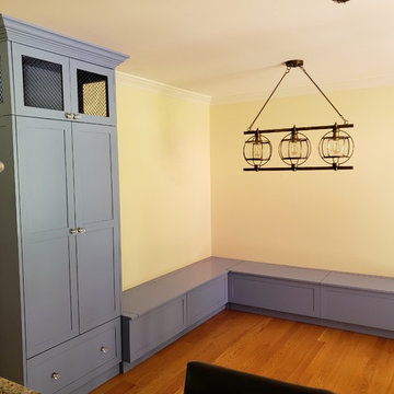 Steel Blue Banquette and storage unit
