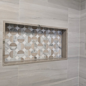 Modern Curbless Walk-In Shower & Bidet Suite with Geometric Tile