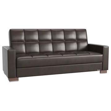 Sleeper Sofa With Click Clack Technology, Brown Leatherette