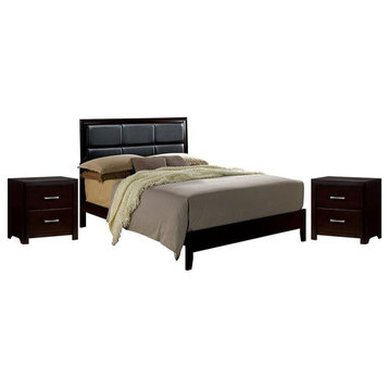 Furniture of America Barett 3pc Espresso Wood Bedroom Set-Cal King+2 Nightstands