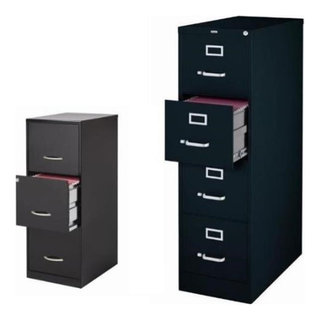 Pemberly Row Set of 2 4 and 3 Drawer Filing Cabinets in Black - Filing ...