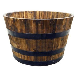 Real Wood 26-Inch Half Whiskey Barrel Planter - Outdoor Pots And Planters