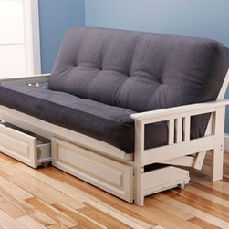 Monterey Antique White Futon Frame with Futon Mattress in Broadway Indigo - Futon Frames