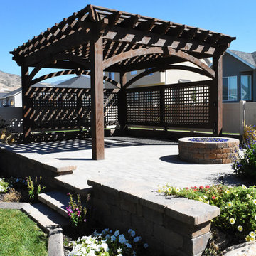 Pergola w/Privacy Lattices, Outdoor Power & Timber Frame Garden Boxes