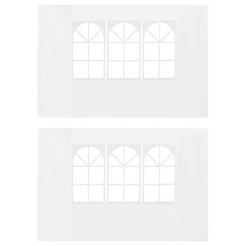 vidaXL Party Tent Sidewall 2 Pcs Patio Canopy Sidewall with Windows PE White