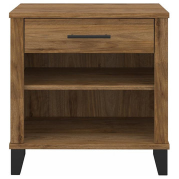 Somerset Nightstand with Drawer and Shelves in Fresh Walnut - Engineered Wood