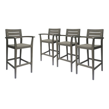 GDF Studio Stamford Outdoor Rustic Acacia Wood Barstool (Set of 4), Gray Finish
