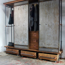 David Reused Scaffolding, Steel & Copper Wardrobe with Vintage Locker Door - Wardrobes and Armoires
