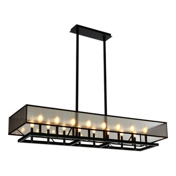 Ilex GHOR60-DS-BOZ-AB/CO-IN Ghost 60" Rectanguler Pendant-Black Organza Light. I