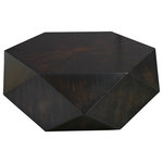 Uttermost - Uttermost Volker Small Black Coffee Table - This Unique Geometric Table Features A Low Profile, Perfect For Viewing The Sunburst Top In Mango Veneer With A Worn Black Finish With Natural Distressing, Rubbed To Reveal Honey Undertones.