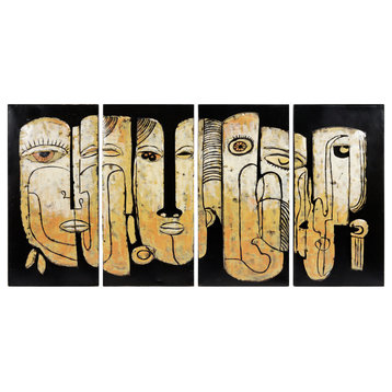 "Totem Poles" Mixed Media Iron Hand Painted Dimensional Wall Art Set of 4