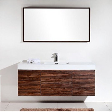 KubeBath Bliss 60" Walnut Wall Mount Modern Bathroom Vanity Dark Oak