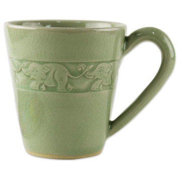Elephant Babies Celadon Ceramic Mug