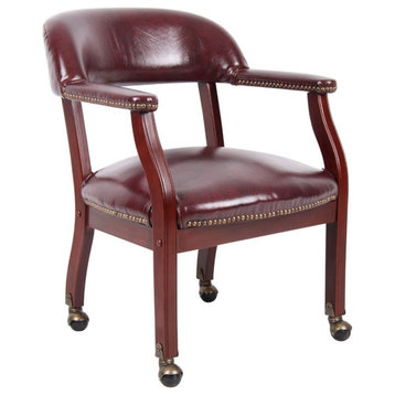 Boss Office Ivy League Faux Leather Executive Mobile Guest Chair in Burgundy