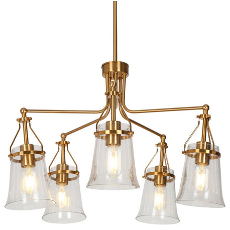 LNC 5-Light Polished Gold Large Linear Modern/Contemporary LED Indoor Chandelier