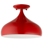 Livex Lighting - Livex Lighting 1 Light Shiny Red Semi-Flush Mount - The modern, minimal Amador teardrop flush mount features a shiny red finish shade with a shiny white finish inside. Polished chrome finish accents complete the look.