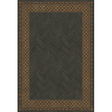 Artisanry University, Stanford 96x140 Vintage Vinyl Floorcloth, Aged Black/Brown