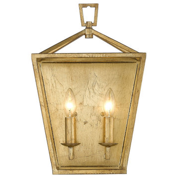 2 Light Open Lantern Candle Wall Sconce in Gilded Gold