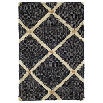 Kali Black Woven Jute Rug, Black, 8x10