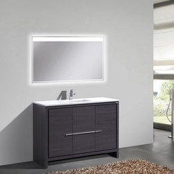 48 inch Gray Oak Modern Single Sink Bathroom Vanity with White Quartz Top - Bathroom Vanities And Sink Consoles