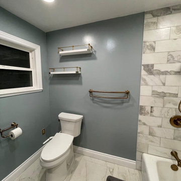 Master Bathroom, Blues, Golds and whites